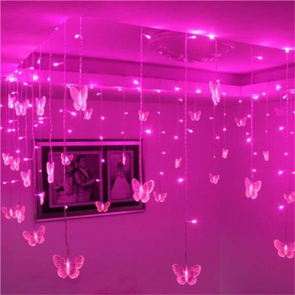 USB Powered String Light 13FT 96LED Curtain Light 16 Butterflies Strings 8 Mode - Picture 3 of 8